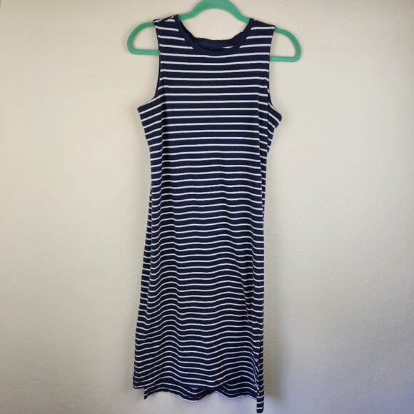 Hanna Andersson Blue White Striped Soft Stretchy Tank Midi Dress sz M Flawed - Picture 1 of 10